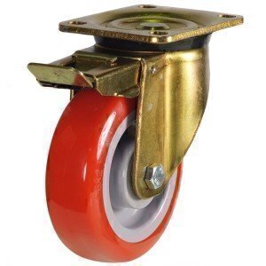 125GDH4PNBJSWB 125mm Polyurethane On Nylon Centre Braked Castor (Gold Bracket)