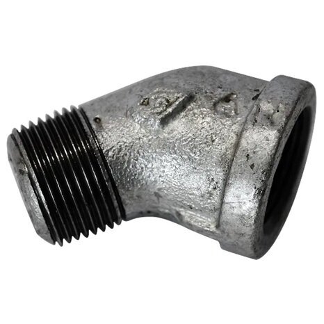 2inch BSPT Male x Female Elbow 45 Deg Banded BS143 Galvanised Malleable Iron, Fig 121