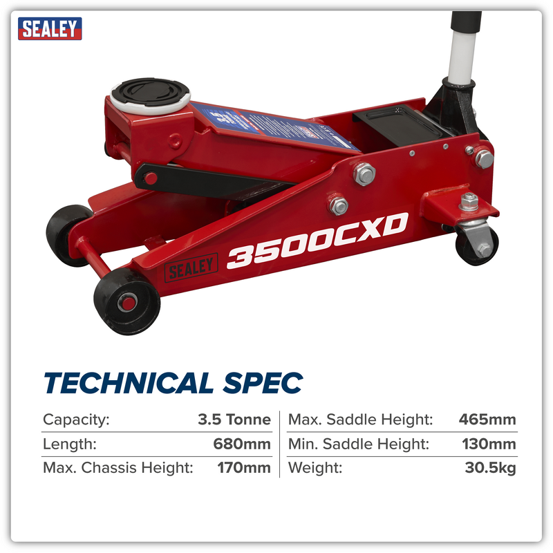 Sealey 3500CXD Trolley Jack with Super Rocket Lift 3.5 Tonne