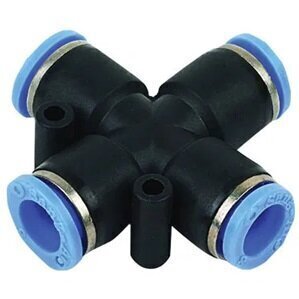 6mm Equal Cross Black & Blue Push-In Fitting