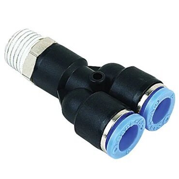 6mm x 1/8inch Swivel Male Stud Y Piece Black & Blue Push-In Fitting (NPT)