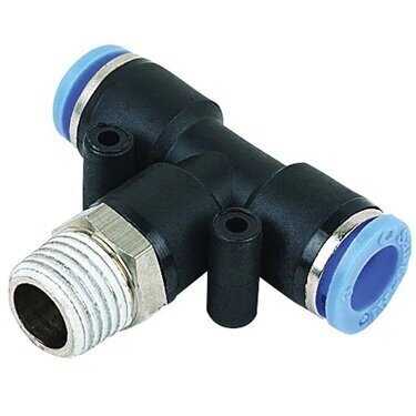 6mm x 3/8inch NPT Swivel Male Branch Tee Black & Blue Push-In Fitting (NPT)