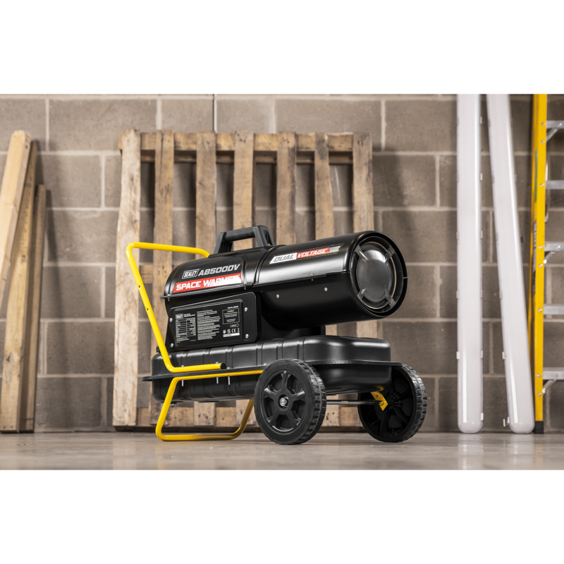 Sealey AB500DV Dual Voltage Kerosene/Diesel Space Warmer Heater with Wheels 50,000Btu/hr