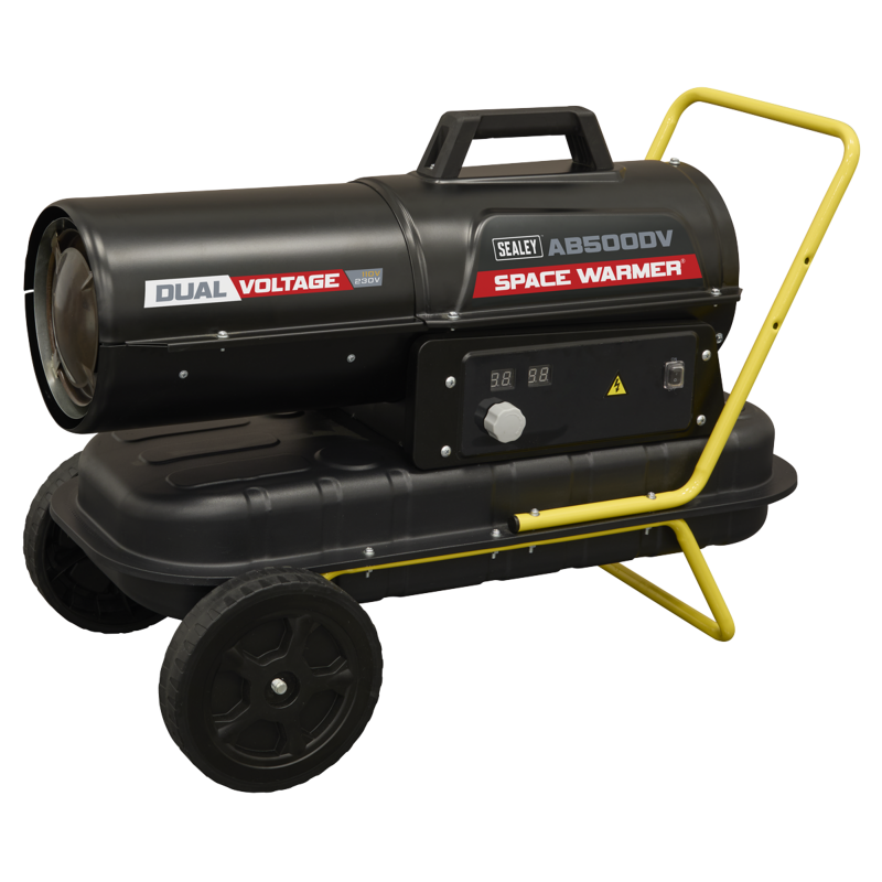 Sealey AB500DV Dual Voltage Kerosene/Diesel Space Warmer Heater with Wheels 50,000Btu/hr