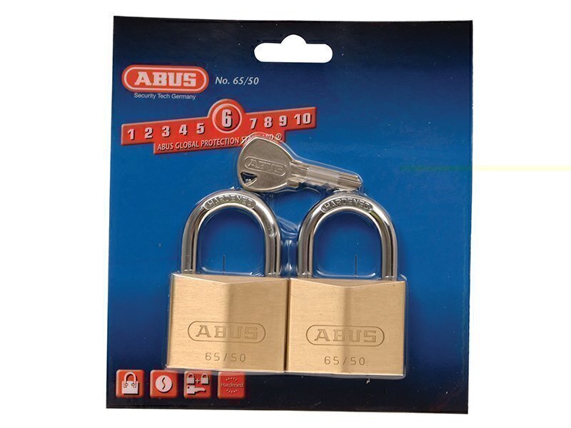 ABUS Mechanical 65/50mm Brass Padlock Twin Pack Carded