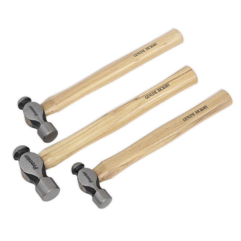 Sealey AK203 Ball Pein Hammer Set 3pc Hickory Shafts
