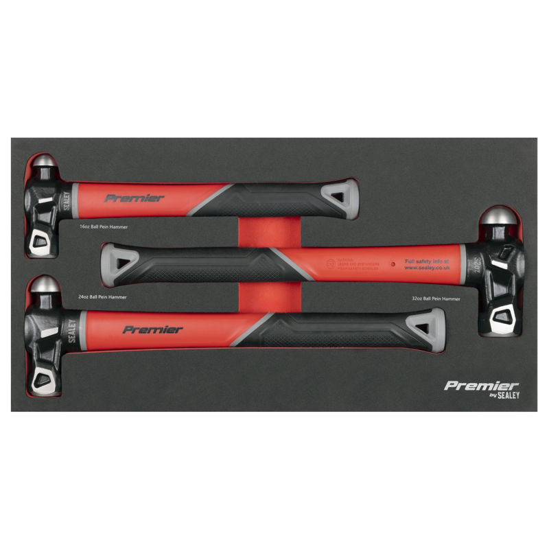Sealey AK2033 Premier Ball Pein Hammer Set with Fibreglass Shafts 3pc