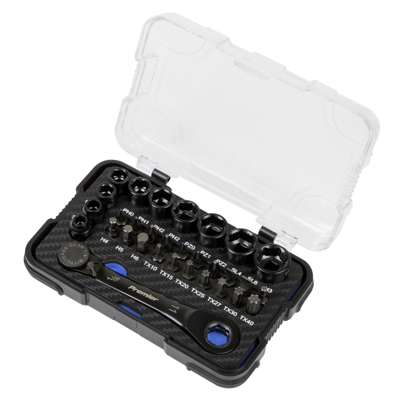 Sealey AK2112 Premier Black Go-Through Lock-On Low Profile Socket  Bit Set 1/4Sq Drive 31pc