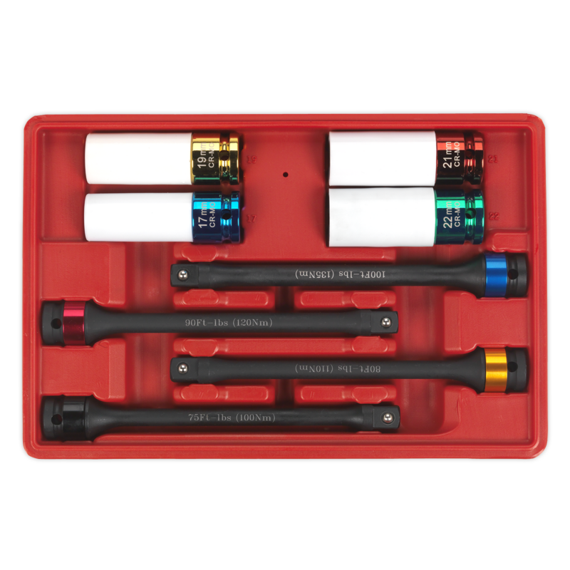 Sealey AK2243 Torque Stick  Aluminium Wheel Impact Socket Set 8pc 1/2Sq Drive