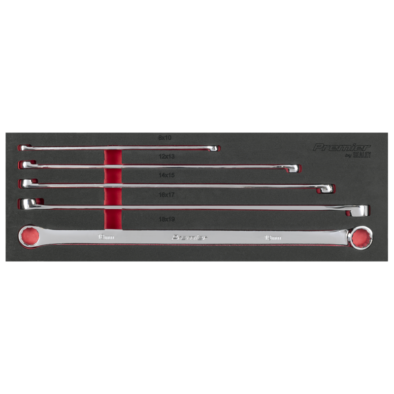 Sealey AK63110 Premier Extra-Long Double End Ring Spanner Set in EVA Foam Tray 5pc