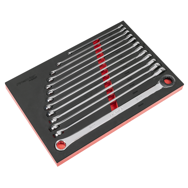 Sealey AK63190 Premier Extra-Long Double Ring Ratchet/Fixed Spanner Set 13pc