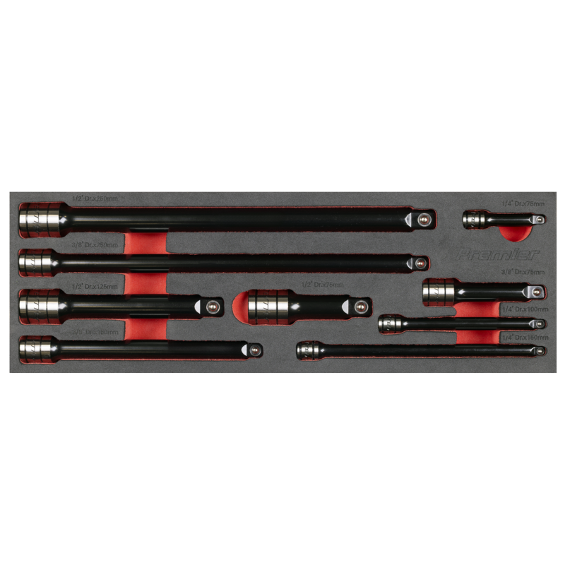 Sealey AK7693 Premier Black Wobble/Rigid Extension Bar Set 1/4, 3/8 1/2Sq Drive 9pc - Premier Black
