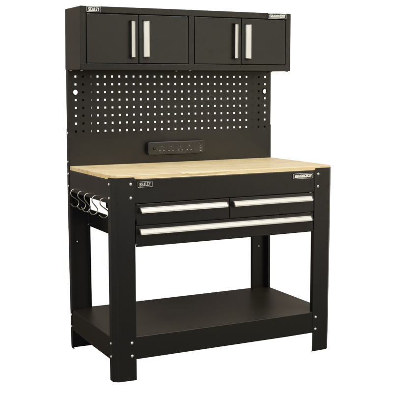 Sealey AP12701 Superline PRO Workbench with Pegboard Back Panel, Power Bar  Wooden Worktop