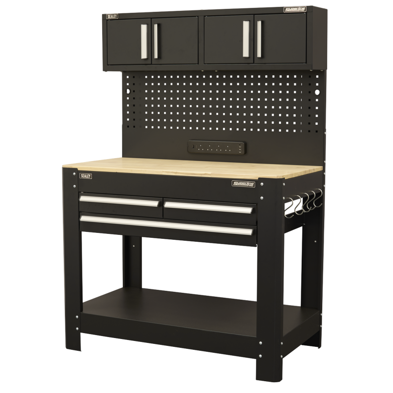 Sealey AP12701 Superline PRO Workbench with Pegboard Back Panel, Power Bar  Wooden Worktop