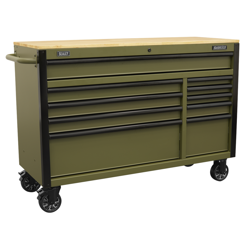 Sealey AP5210KBE Superline PRO Mobile Trolley with Wooden Worktop  Power Bar 10 Drawer 1320mm