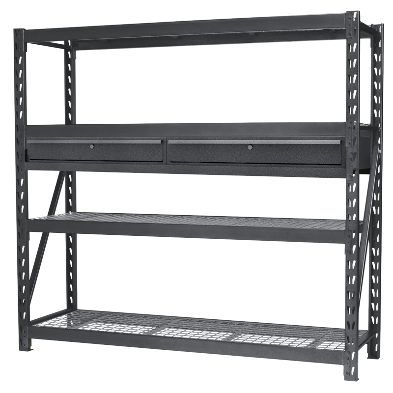 Sealey AP6572COMBO1 Heavy-Duty Racking Unit with 4 Mesh Shelves  Double Drawer 640kg Capacity Per Level