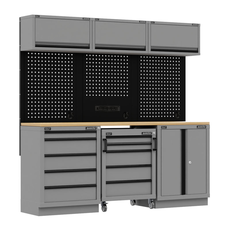 Sealey APMSBESTACK03W Superline PRO Black Edition Storage System with Rubber Wood Worktop 2.04m