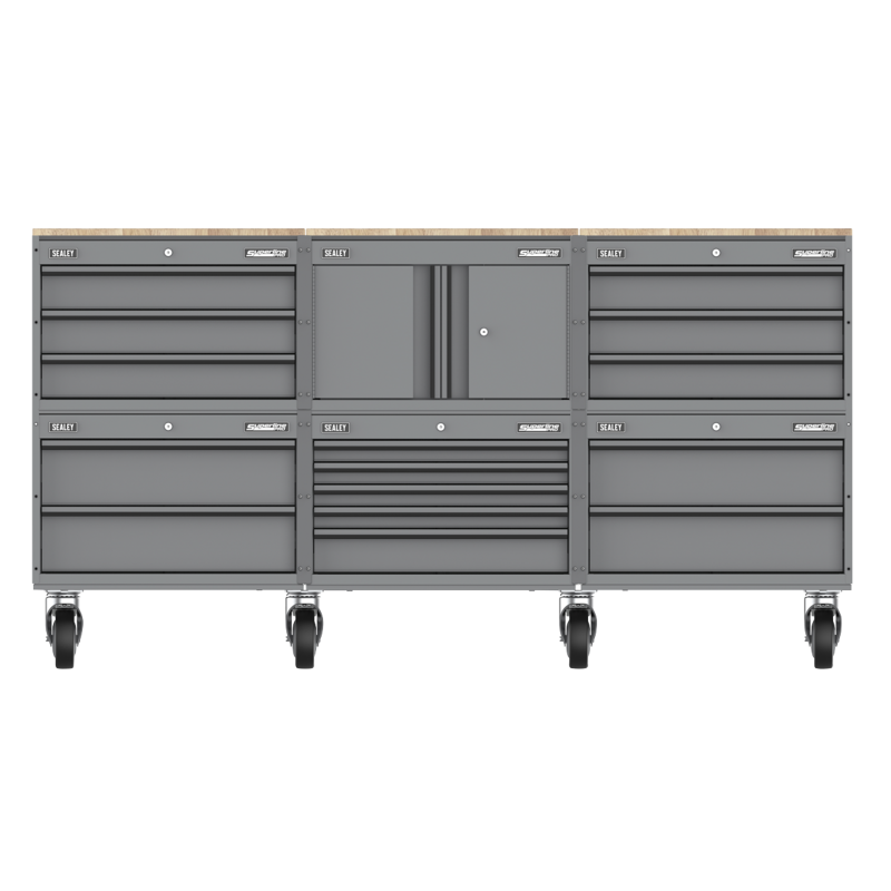 Sealey APMSCCOMBO4 Superline PRO Connect Modular Storage System with Rubber Wood Worktop 2.03m