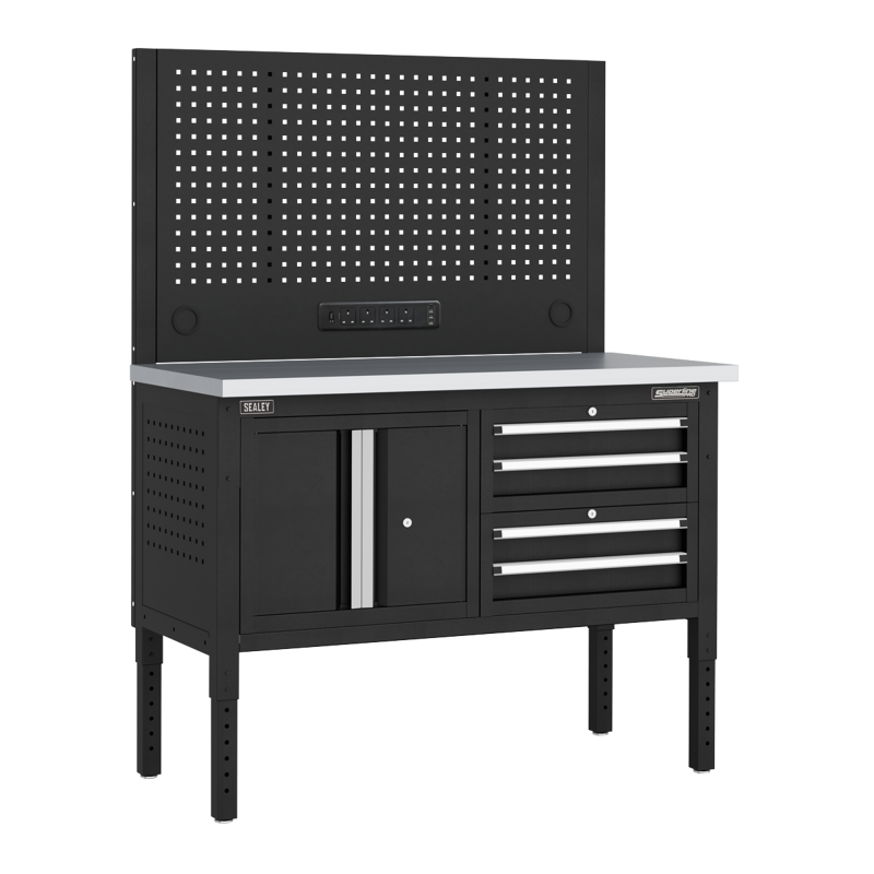 Sealey APMWB50COMBO1SS Superline PRO Modular Workbench with 4 Drawers  Cupboard Stainless Steel Worktop 1265mm