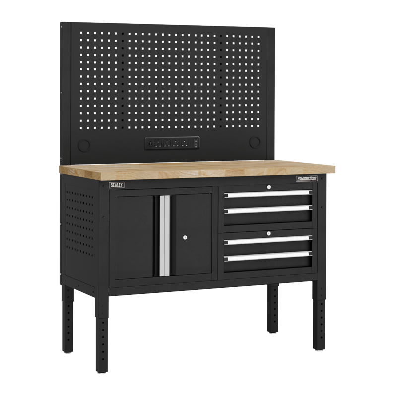 Sealey APMWB50COMBO1W Superline PRO Modular Workbench with 4 Drawers  Cupboard Wooden Worktop 1265mm