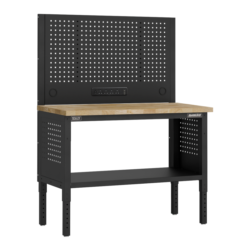 Sealey APMWB50COMBOW Superline PRO Modular Workbench with Pegboard Back Panel Wooden Worktop 1265mm