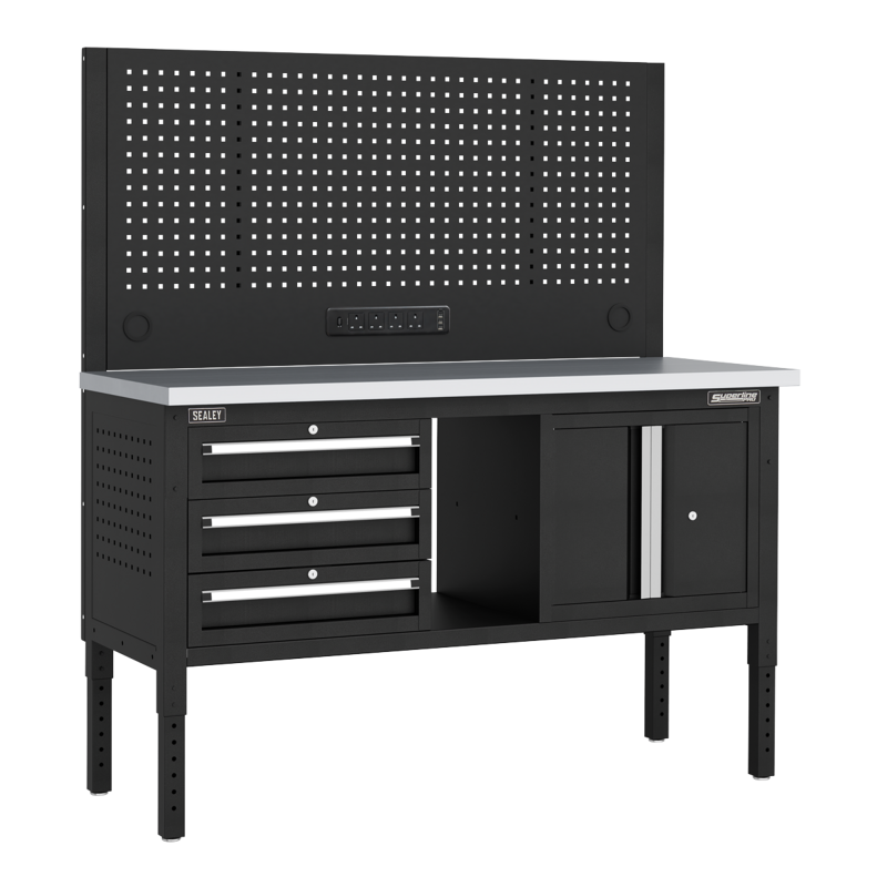 Sealey APMWB60COMBO2SS Superline PRO Modular Workbench with 3 Drawers  Cupboard Stainless Steel Worktop 1525mm