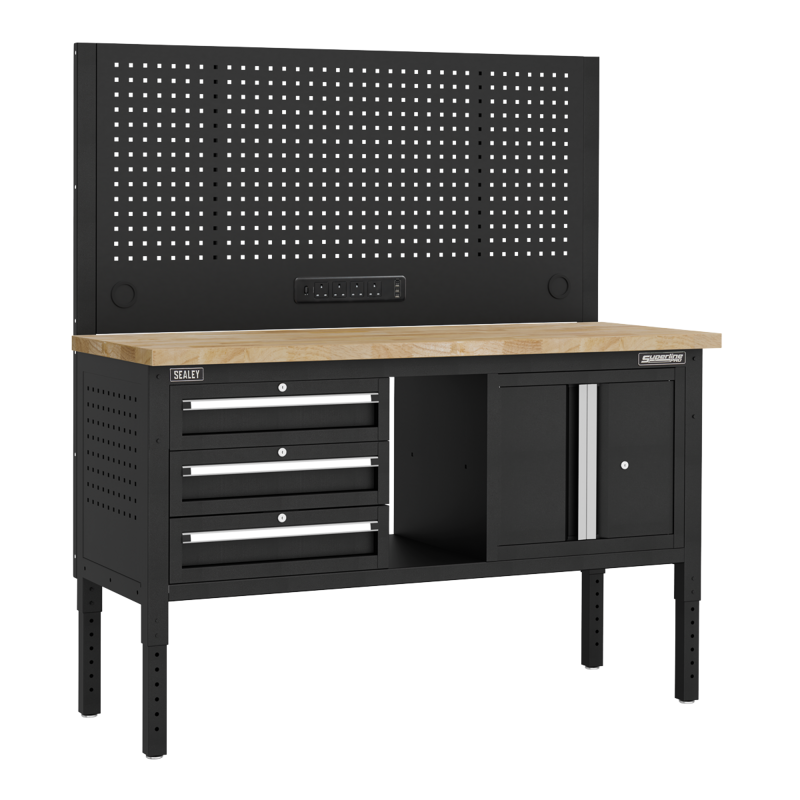 Sealey APMWB60COMBO2W Superline PRO Modular Workbench with 3 Drawers  Cupboard Wooden Worktop 1525mm