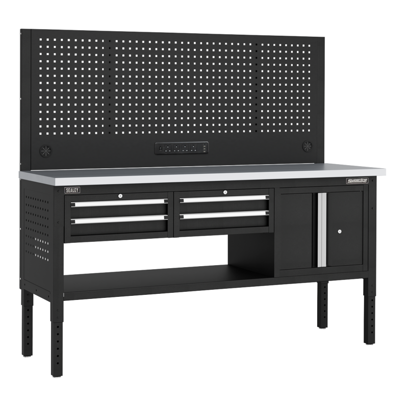 Sealey APMWB72COMBO1SS Superline PRO Modular Workbench with 4 Drawers  Cupboard Stainless Steel Worktop 1830mm