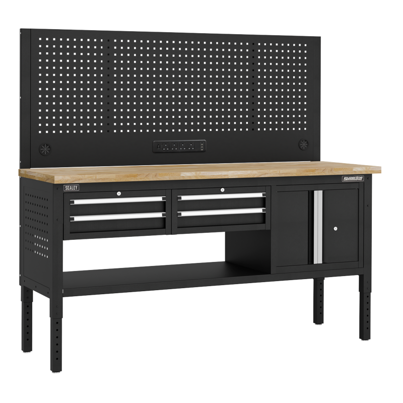 Sealey APMWB72COMBO1W Superline PRO Modular Workbench with 4 Drawers Cupboard Wooden Worktop 1830mm