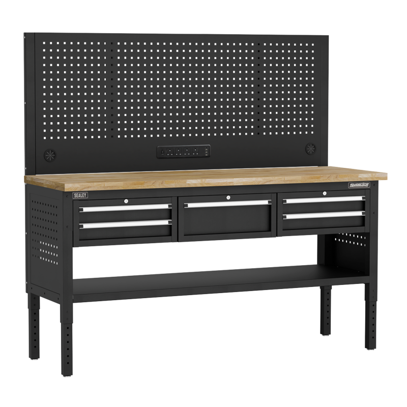 Sealey APMWB72COMBO3W Superline PRO Modular Adjustable-Height Workbench with 5 Drawers  Wooden Worktop 1830mm