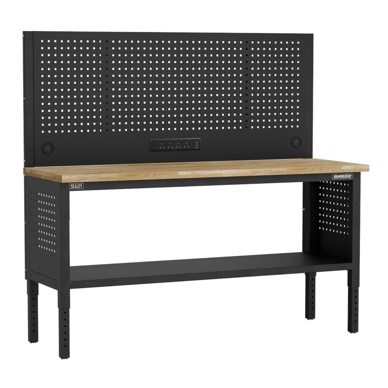 Sealey APMWB72COMBOW Superline PRO Modular Adjustable-Height Workbench with Pegboard Back Panel Wooden Worktop 1830mm