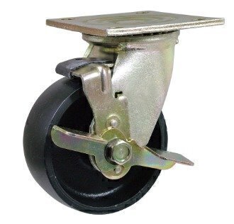 BZJ150PTBBK 150mm Brown Poly on Cast Iron Heavy Duty Castor - Swivel 4 Bolt Braked