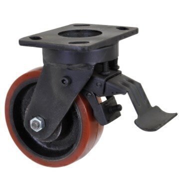 BZK200CISWB 200mm Black Painted Cast Iron Heavy Duty Castor - Swivel 4 Bolt Braked