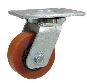 BZMJ200CR 200mm Black Elastic Rubber on Cast Iron Heavy Duty Castor - Swivel 4 Bolt Hole Unbraked