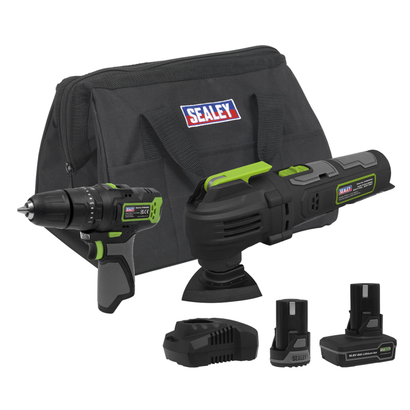 Sealey CP108VCOMBO5EU 2 x 10.8V SV10.8 Series Combi Drill Multi-Tool Kit - 2 Batteries Euro Plug