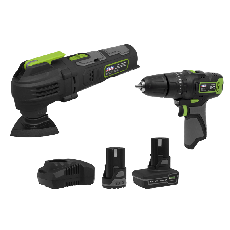 Sealey CP108VCOMBO5EU 2 x 10.8V SV10.8 Series Combi Drill Multi-Tool Kit - 2 Batteries Euro Plug
