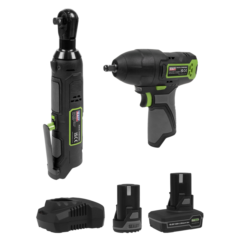 Sealey CP108VCOMBO6EU 2 x 10.8V SV10.8 Series Impact Wrench Ratchet Wrench Kit - 2 Batteries Euro Plug