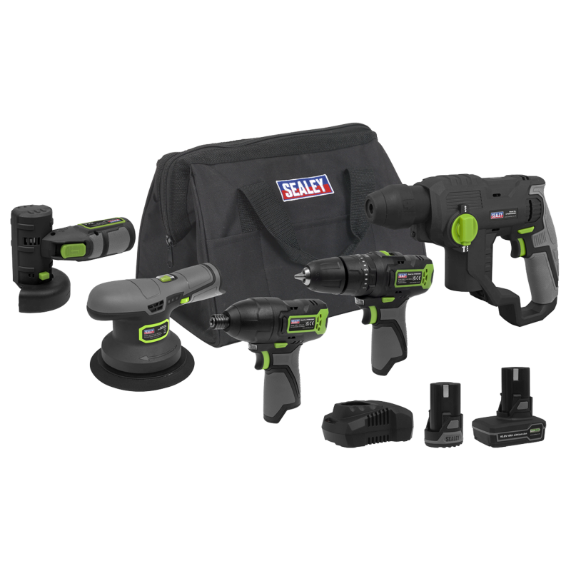 Sealey CP108VCOMBO7EU 5 x 10.8V SV10.8 Series Cordless Combo Kit - 2 Batteries Euro Plug