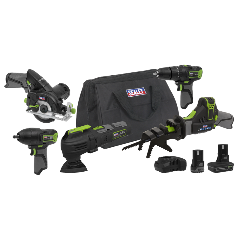 Sealey CP108VCOMBO8EU 5 x 10.8V SV10.8 Series Cordless Combo Kit - 2 Batteries  Euro Plug