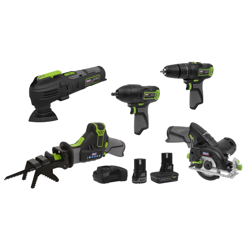 Sealey CP108VCOMBO8EU 5 x 10.8V SV10.8 Series Cordless Combo Kit - 2 Batteries  Euro Plug