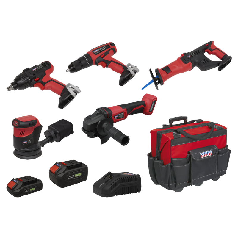 Sealey CP20VCOMBO2EU 5 x SV20 Series Cordless Power Tool Kit 20V Euro Plug - 2 Batteries