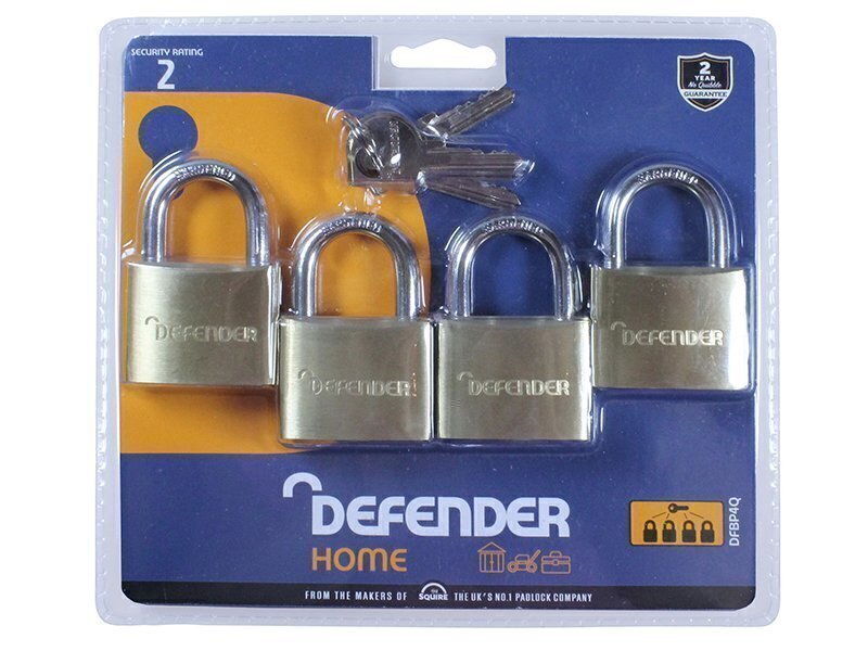 DEFENDER Brass Padlock Quad Pack 40mm