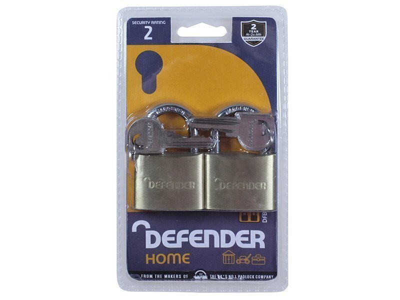DEFENDER Brass Padlock Twin Pack 40mm