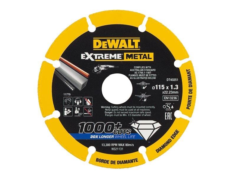 DEWALT Power Tools DT40251 Extreme Diamond Metal Cutting Disc 115 x 22.23 x 1.3mm