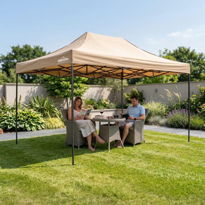 Sealey DG305 Dellonda 3x4.5m Pop-Up Gazebo Canopy with Water-Resistant Carry Bag, Stakes  Weight Bags - Beige