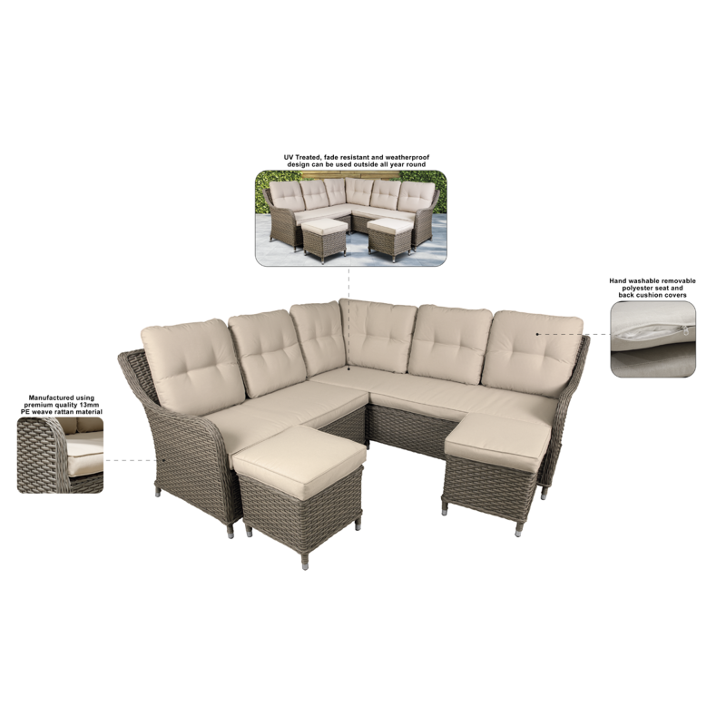 Sealey DG72 Dellonda Chester Rattan Wicker Outdoor 5 Seat Corner Sofa Set, Brown