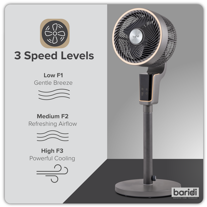 Sealey DH141 Baridi 12 Pedestal Fan with Remote Control  12hr Timer 230V - Grey
