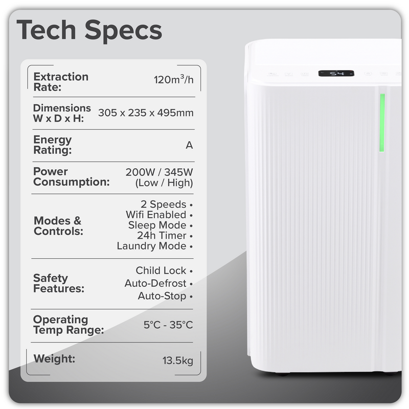 Sealey DH147 Baridi Dehumidifier with Digital Display  24hr Timer 12L - White