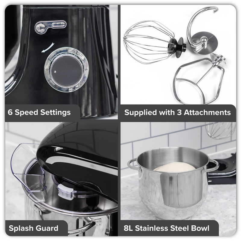 Sealey DH174 Baridi 1800W Stand Mixer with Accessories 8L - Black