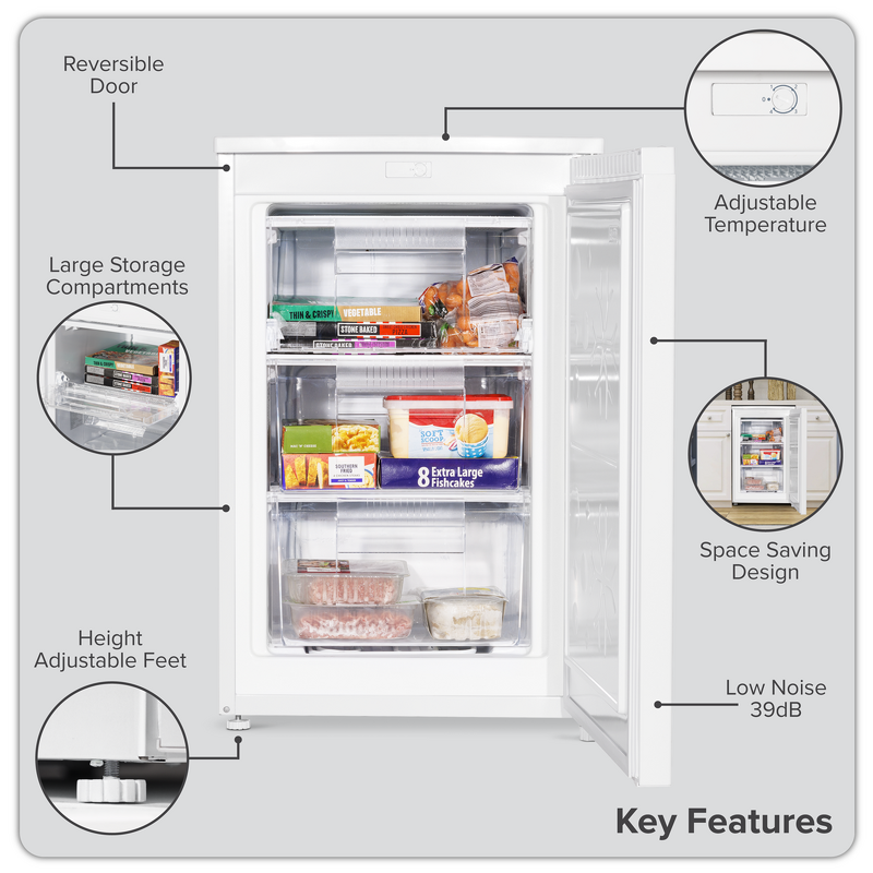 Sealey DH250 Baridi 55cm Undercounter Freezer with Adjustable Thermostat 85L - White